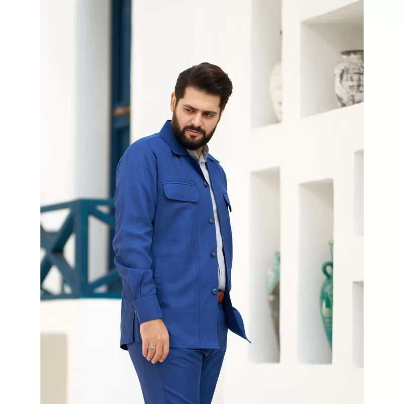 کت و شلوار سافاری مچ دار رنگ آبی نفتی کد KS12056