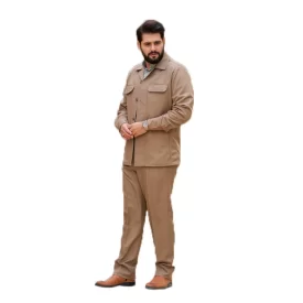 کت و شلوار سافاری مچ دار رنگ كرم شكلاتي کد KS12060