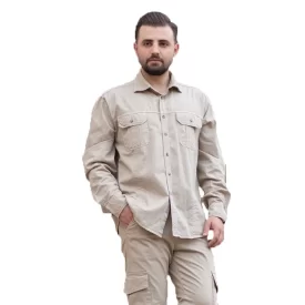 پیراهن مردانه آستین بلند دو جیب مدل ادهم رنگ استخوانی کد 461