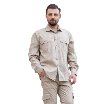 پیراهن مردانه آستین بلند دو جیب مدل ادهم رنگ استخوانی کد 461