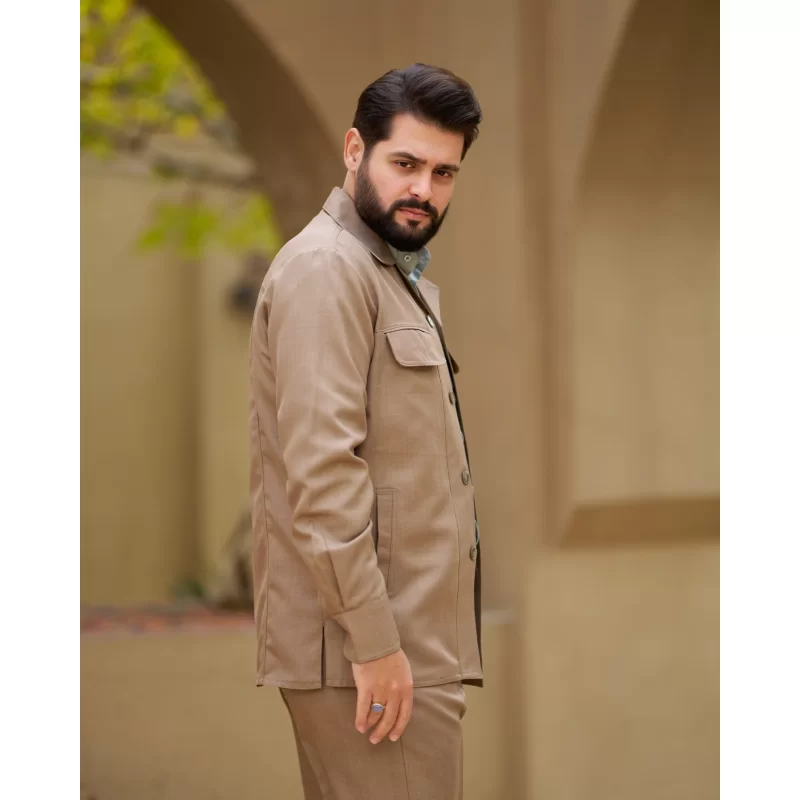 کت و شلوار سافاری مچ دار رنگ كرم شكلاتي کد KS12060