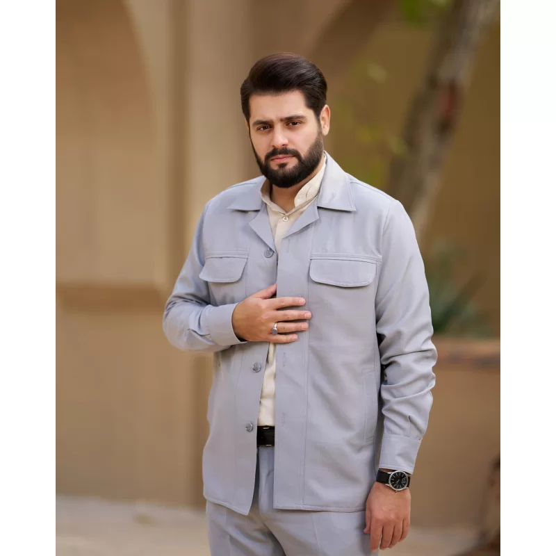 کت و شلوار سافاری مچ دار رنگ طوسی کد KS12058