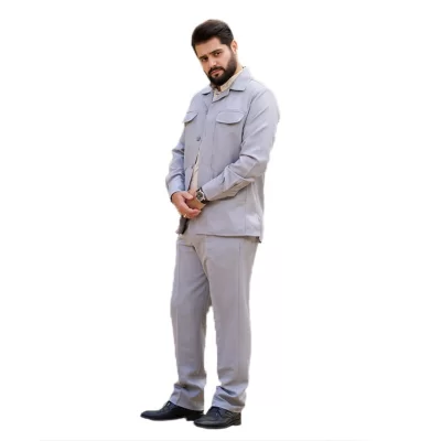 کت و شلوار سافاری مچ دار رنگ طوسی کد KS12058