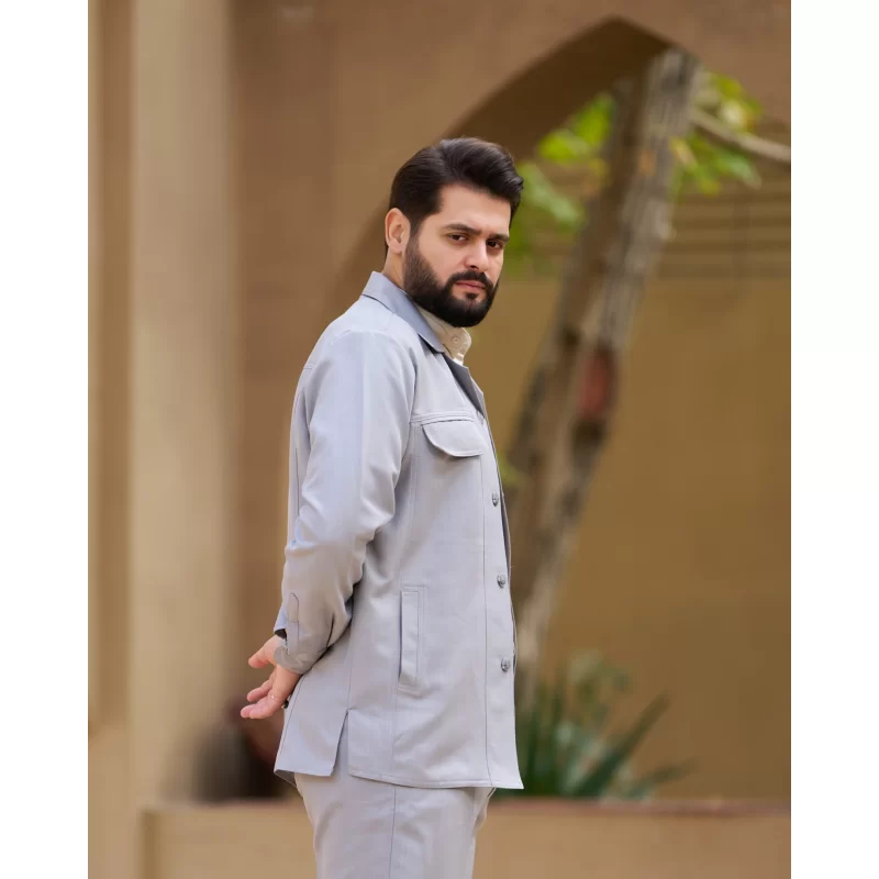 کت و شلوار سافاری مچ دار رنگ طوسی کد KS12058