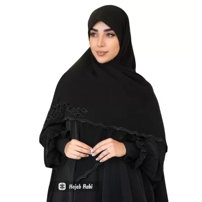 روسری مشکی کرپ حریر گلدوزی شده کد 2515