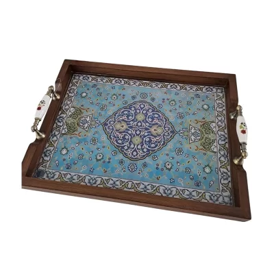 سینی چوبی رزینی دسته سرامیکی 30در40 طرح 118