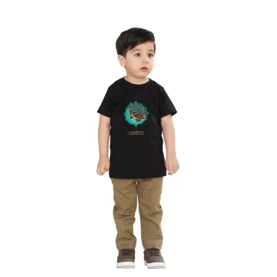 تیشرت مشکی پسرانه آستین کوتاه طرح قمر بنی هاشم (ع) کد TB11025