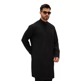 پیراهن مشکی مردانه آستین بلند یقه دیپلمات طرح پاکستانی کد 108
