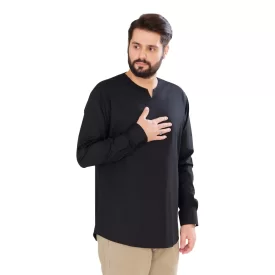 پیراهن رَیّان مشکی تن پوش عربی بدون یقه آستین بلند مردانه PM21041