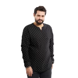 پیراهن عربی بدون یقه مدل رَيّان زمینه مشکی کد PS21116