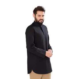 پیراهن طلبگی مشکی یقه آخوندی بدون مچ مردانه PM21038