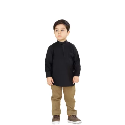 پیراهن صدرا مشکی آستین بلند پارچه تترون بچه گانه PB21002