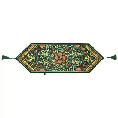 رانر رومیزی طرح گل و مرغ سبز