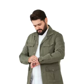 کت کتان مدل سردار رنگ سبز زیتونی کد KT21011
