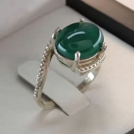 انگشتر نقره زنانه مدل عقیق سبز کد 91736