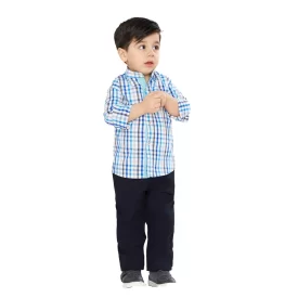 پیراهن بچه گانه یقه دیپلمات آستین بلند چهار خانه کد PB12055