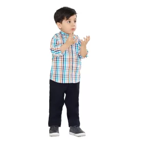 پیراهن بچه گانه یقه دیپلمات آستین بلند چهار خانه کد PB12090