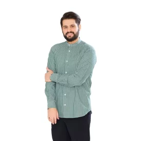 پیراهن پنبه راه راه سفيد سبز یقه فرنچ کد PS21171