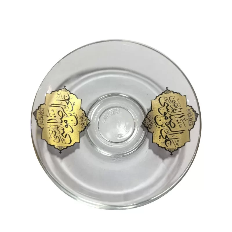 ست استکان کمرباریک دسته دار و نعلبکی طرح علی بن موسی الرضا بسته 6 عددی