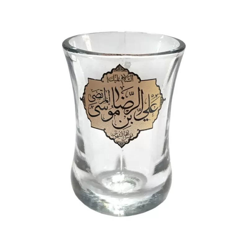 ست استکان کمرباریک دسته دار و نعلبکی طرح علی بن موسی الرضا بسته 6 عددی