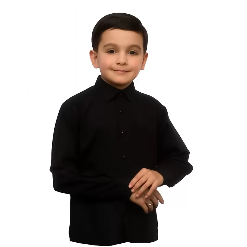پیراهن مشکی پسرانه آستین بلند مدل یقه معمولی