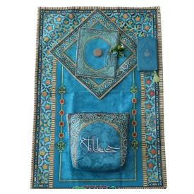 بسته جشن تکلیف پسرانه 3 تکه کیف و سجاده و جانماز رنگ آبی