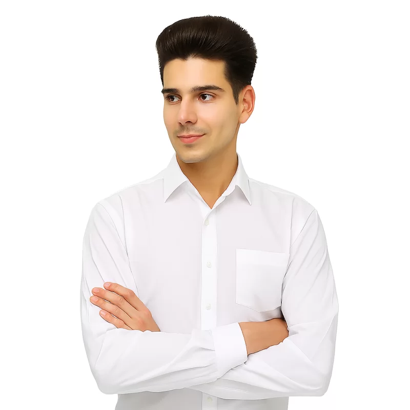 پیراهن مردانه آستین بلند مدل یقه معمولی کلاسیک رنگ سفید