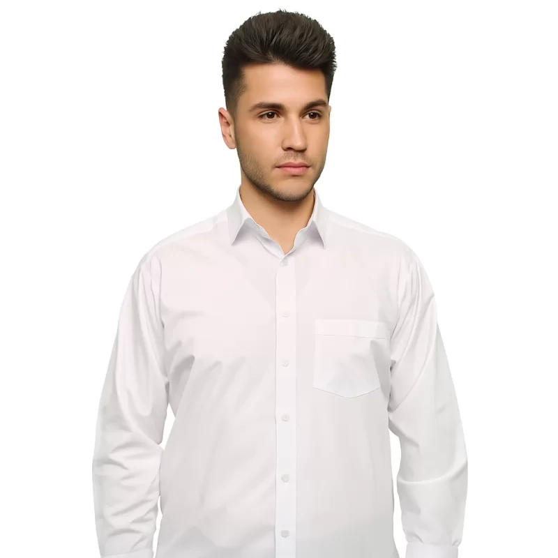 پیراهن مردانه آستین بلند مدل یقه معمولی کلاسیک رنگ سفید