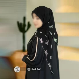 روسری مشکی کرپ حریر نگین دار کد 2500