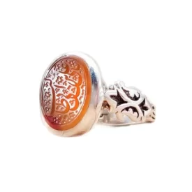 انگشتر نقره مردانه مدل عقیق یمانی دو رنگ حکاکی یاعلی بن ابیطالب