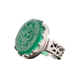 انگشتر نقره مدل عقیق سبز حکاکی یا قمربنی هاشم