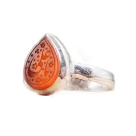 انگشتر نقره مردانه مدل عقیق یمن پرتقالی حکاکی یاعلی