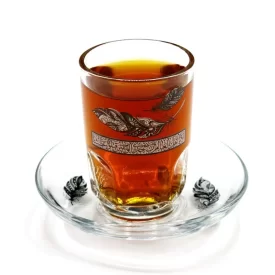 ست استکان و نعلبکی بلور طرح الا یا اهل عالم بسته 6 عددی