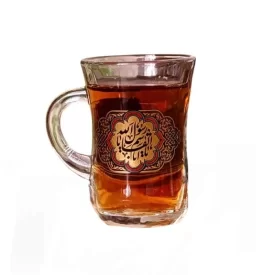 استکان کمرباریک دسته دار طرح یا ابالقاسم یا رسول الله بسته 6 عددی