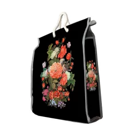 کیسه خرید طرح سه بعدی گل زمینه مشکی