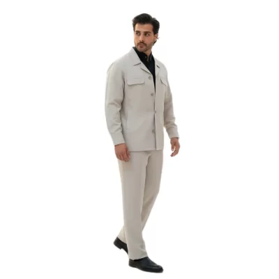 کت و شلوار لبنانی مدل چهار جیب رنگ استخوانی