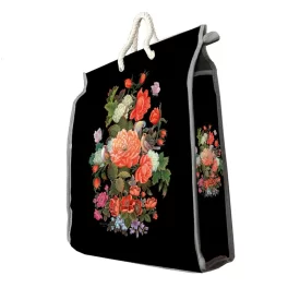 کیسه خرید طرح سه بعدی گل زمینه مشکی 