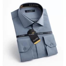 پیراهن طرح یقه دار دکمه مخفی رنگ طوسی تیره