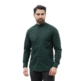 پیراهن طرح دویقه دکمه مخفی رنگ سبز یشمی