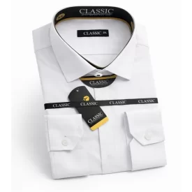 پیراهن طرح یقه دار دکمه مخفی رنگ سفید