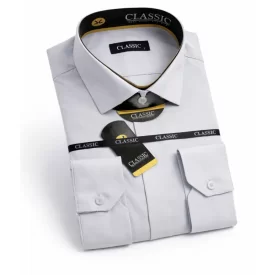 پیراهن طرح یقه دار دکمه مخفی رنگ طوسی روشن