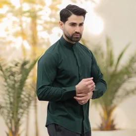 پیراهن طرح دویقه دکمه مخفی رنگ سبز یشمی