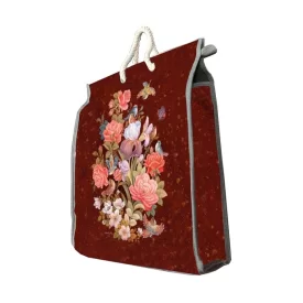 کیسه خرید طرح سه بعدی گل زمینه زرشکی