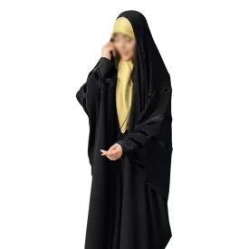 چادر مشکی عربی گلدوزی شده مدل سه خط مخمل