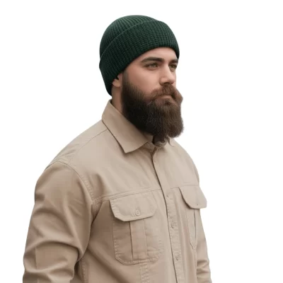 کلاه بافتنی مدل شهدایی کشی کاموایی رنگ سبز یشمی