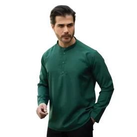 پیراهن یقه یک سانت نصف دکمه سبز چمنی کد 701