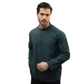 پیراهن یقه یک سانت نصف دکمه سبز یشمی کد 702