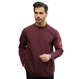 پیراهن یقه یک سانت نصف دکمه زرشکی کد 704