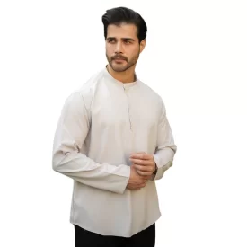 پیراهن یقه یک سانت نصف دکمه کرمی روشن کد 707