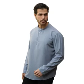 پیراهن یقه یک سانت نصف دکمه طوسی روشن کد 705